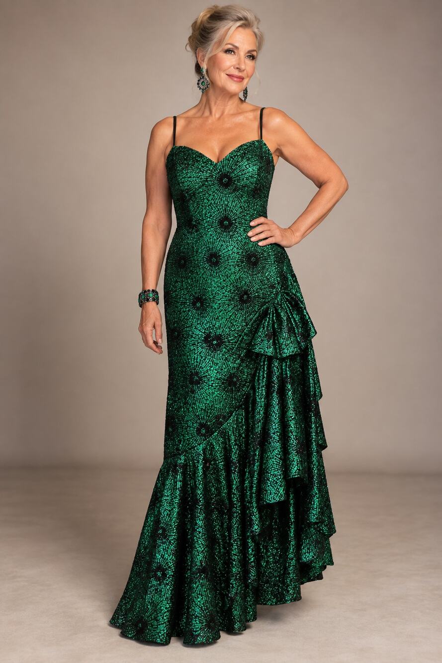 Vintage Loralie Original Emerald Metallic Evening Gown Size 10 USA